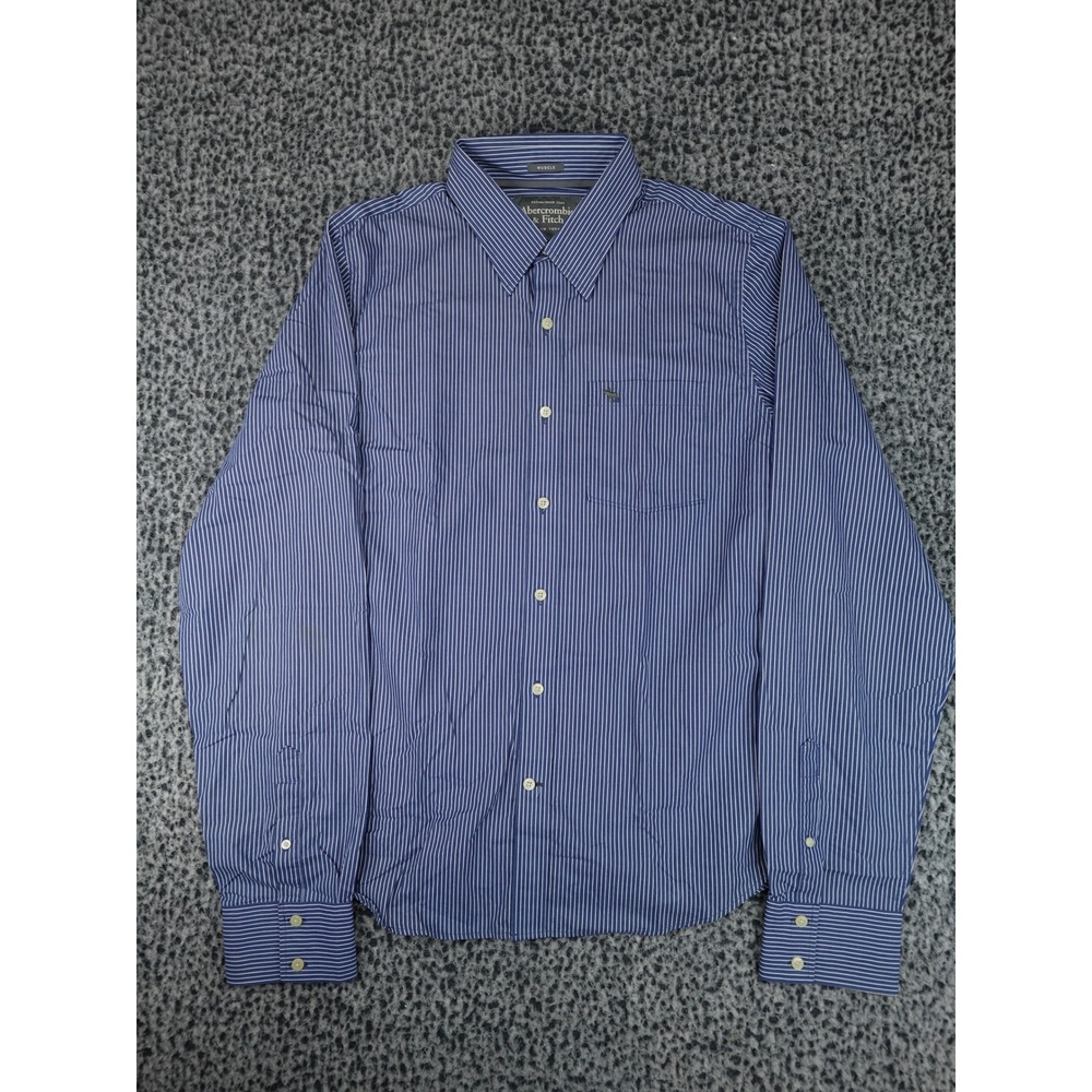 Abercrombie & Fitch Button Down Shirt Mens XXL Blue Pinstripe Muscle Fit Long